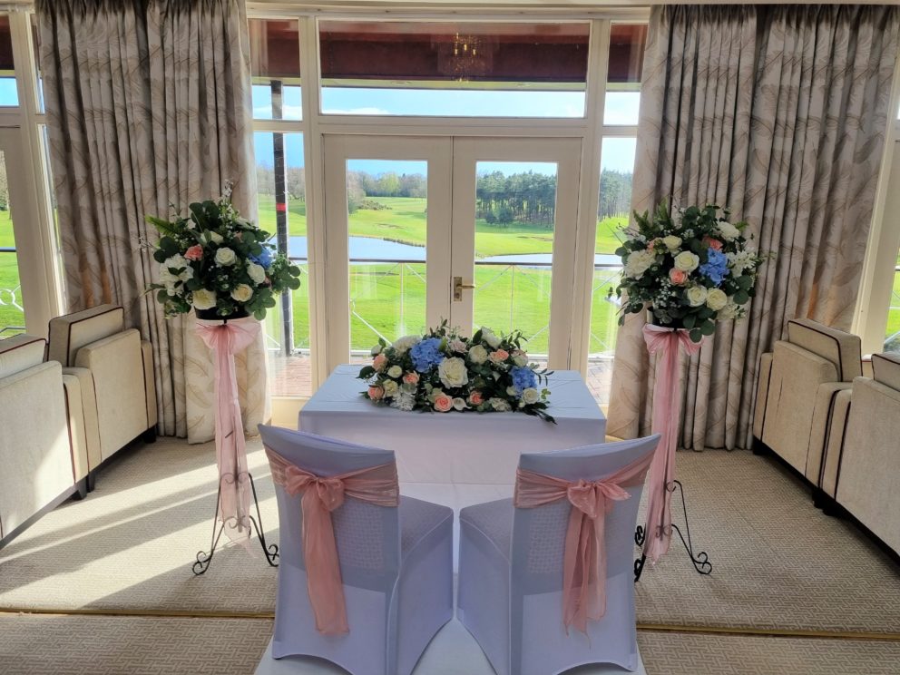Bride And Groom Ceremony Seating With View Of The Golf Course
